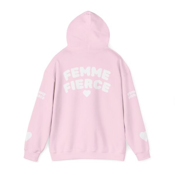 💖 "femme fierce" hoodie pink & white unisex heavy blend™ sweatshirt cozy, bold & stylish 💖