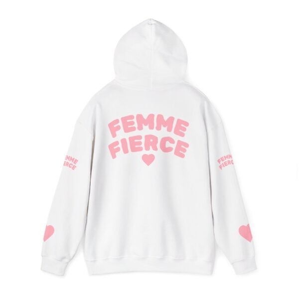 💖 "femme fierce" hoodie pink & white unisex heavy blend™ sweatshirt cozy, bold & stylish 💖