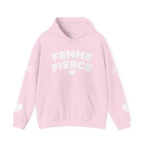 💖 "femme fierce" hoodie pink & white unisex heavy blend™ sweatshirt cozy, bold & stylish 💖