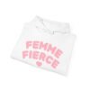 💖 "femme fierce" hoodie pink & white unisex heavy blend™ sweatshirt cozy, bold & stylish 💖