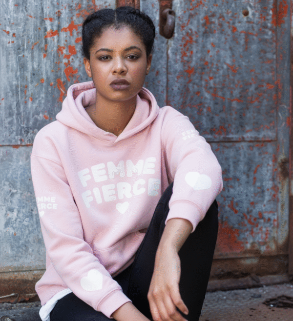 💖 "femme fierce" hoodie pink & white unisex heavy blend™ sweatshirt cozy, bold & stylish 💖